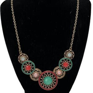 Sun Symbol Necklace with Multicolored Stones 18 Inch